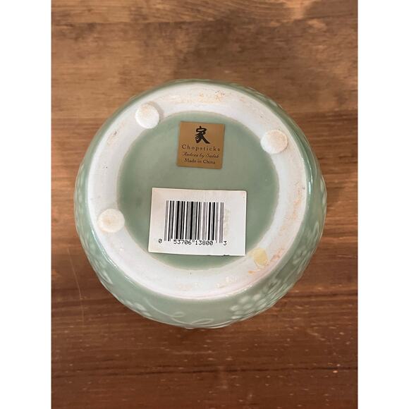 Andrea by Sadek Chopsticks Ceramic Jar with Lid Green Grape Leaf Motif Vintage - Picture 7 of 9